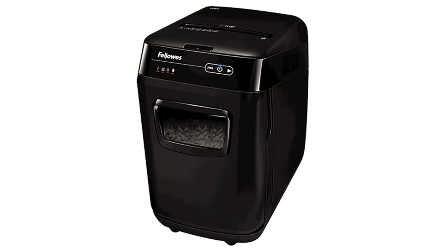 Fellowes AutoMax™ 200C Cross-Cut Paper Shredder – Black – 200-Sheet Auto Feed, 10-Sheet Manual Feed, P-4 Security Level, 32L Bin, SilentShred™, Sleep Mode Fellowes AutoMax™ 200C Cross-Cut Paper Shredder – Black – 200-Sheet Auto Feed, 10-Sheet Manual Feed, P-4 Security Level, 32L Bin, SilentShred™, Sleep Mode